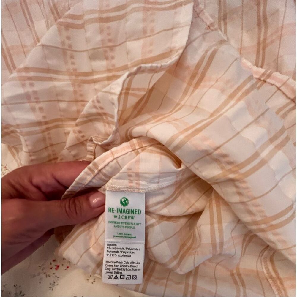 J Crew Women's V Back Puff Sleeve Textured Plaid Top Blouse Size 2 NWOT - Picture 10 of 12